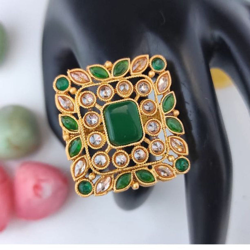 Heera Jewellers Gold Plated Crystal Stone Adjustable Ring