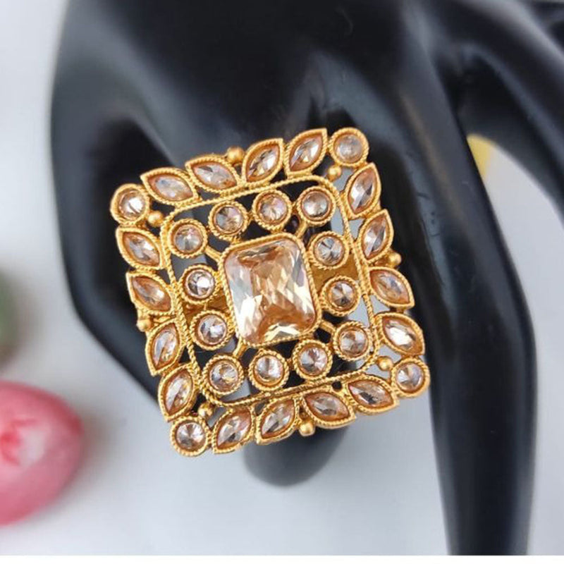 Heera Jewellers Gold Plated Crystal Stone Adjustable Ring