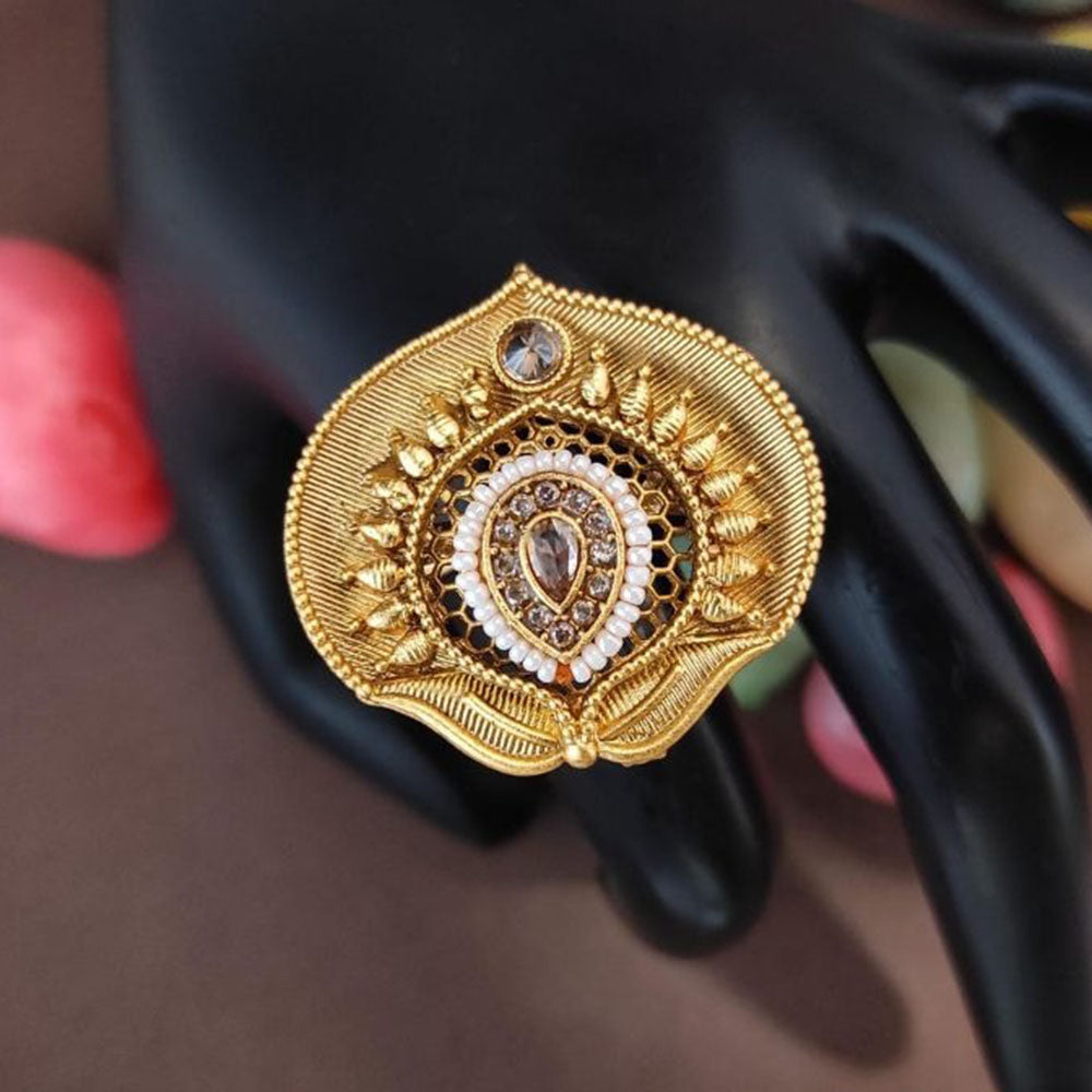 Heera Jewellers Gold Plated Crystal Stone Adjustable Ring