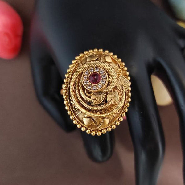 Heera Jewellers Gold Plated Pota Stone Adjustable Ring