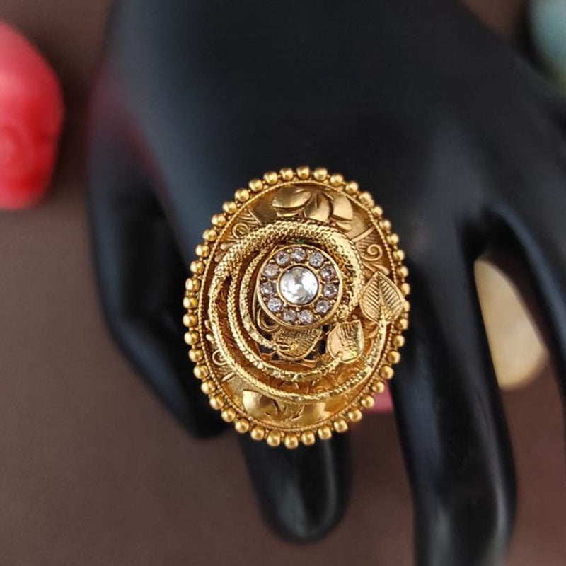 Heera Jewellers Gold Plated Pota Stone Adjustable Ring