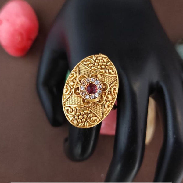 Heera Jewellers Gold Plated Pota Stone Adjustable Ring