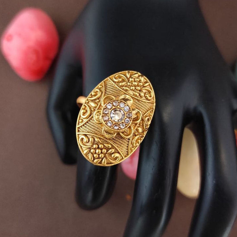 Heera Jewellers Gold Plated Pota Stone Adjustable Ring