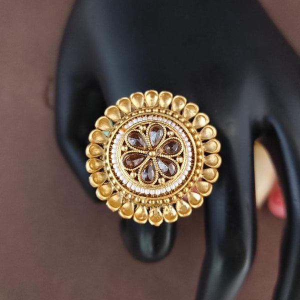 Heera Jewellers Gold Plated Crystal Stone Adjustable Ring