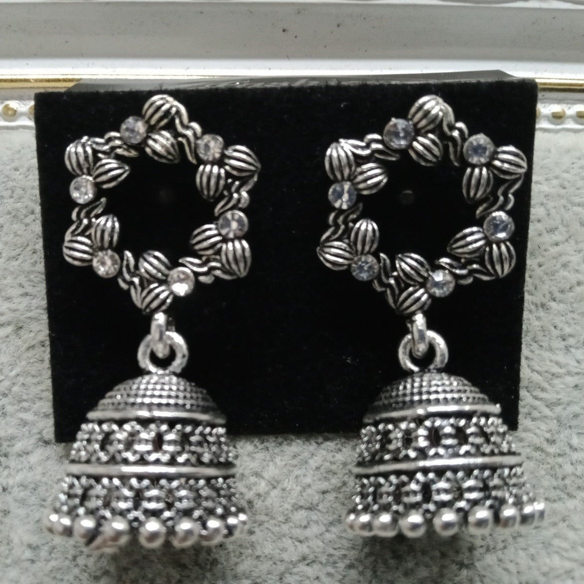 Tahura Oxidised Plated Jhumki Earrings