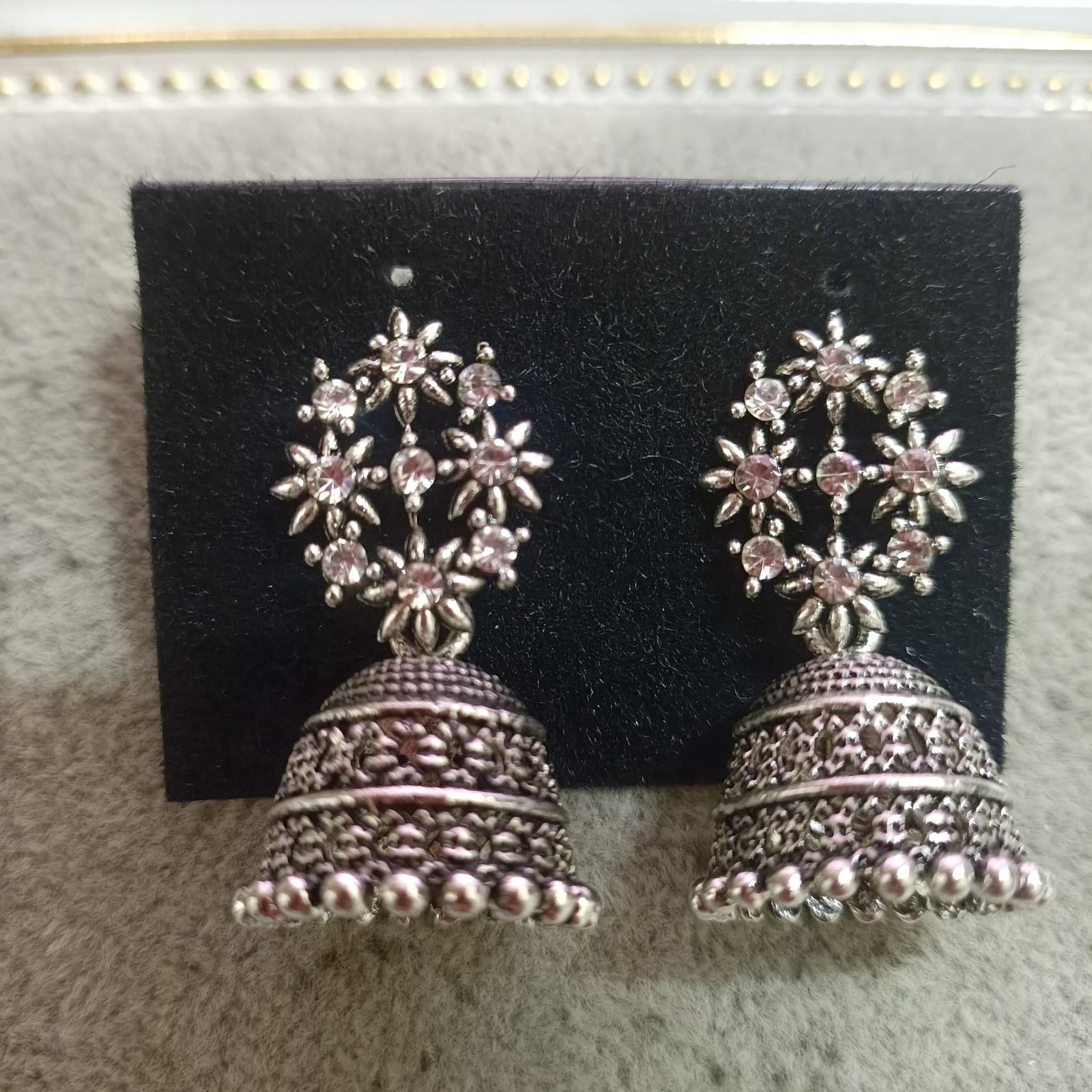 Tahura Oxidised Plated Jhumki Earrings