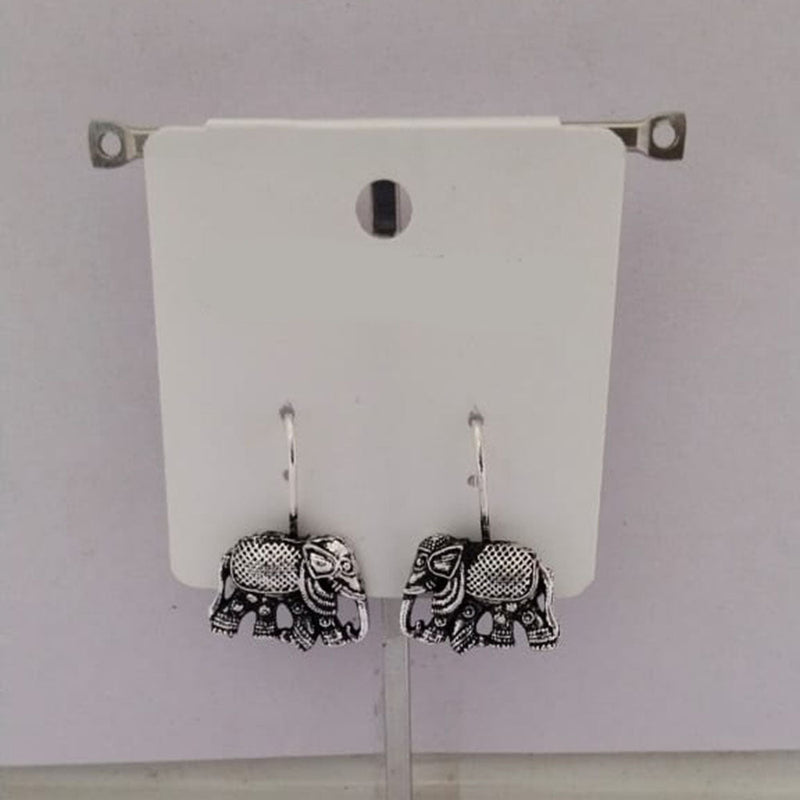 Tahura Oxidised Plated Elephant Style Dangler Earrings