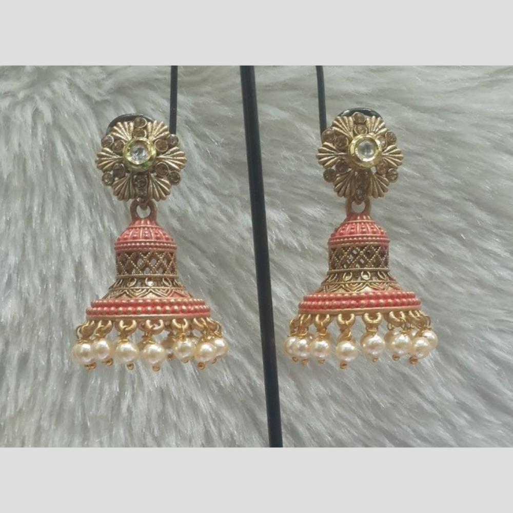 Infinity Jewels Gold Plated Crystal Stone And Meenakari Jhumki Earrings