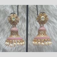 Infinity Jewels Gold Plated Crystal Stone And Meenakari Jhumki Earrings