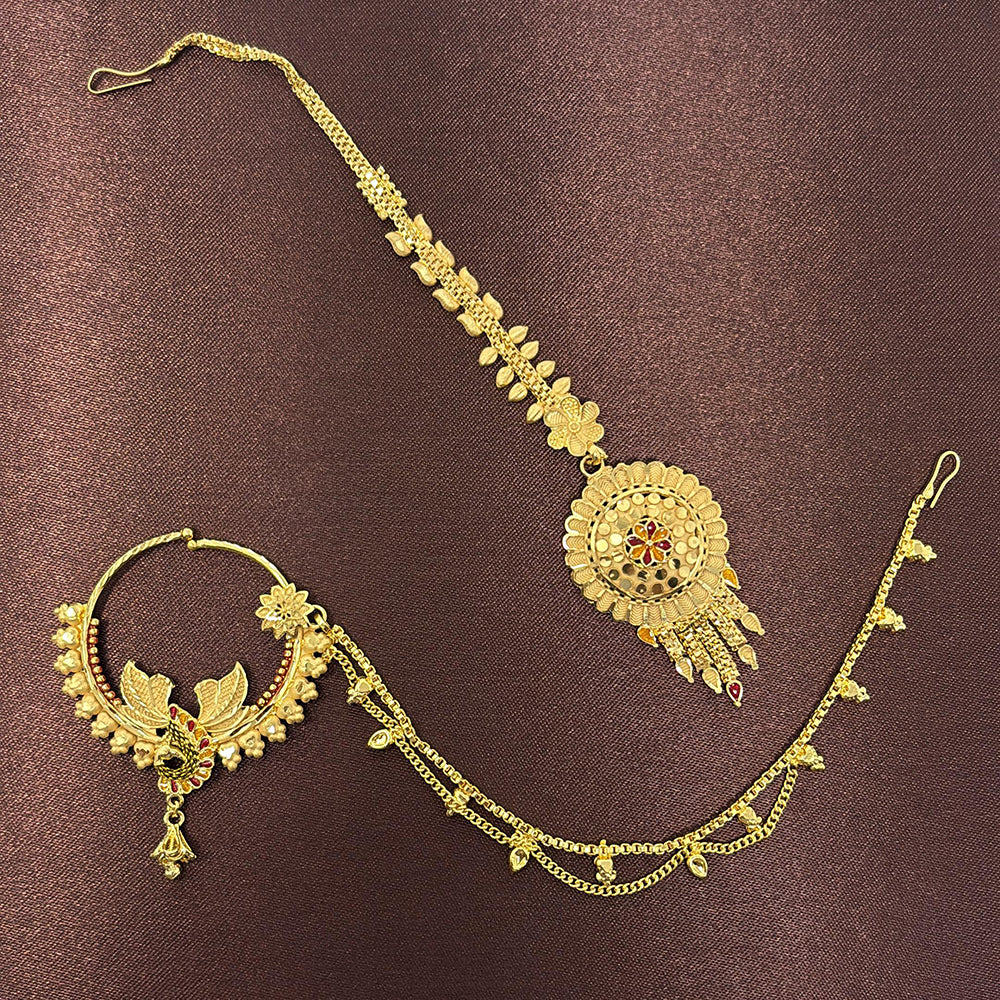 Pari Art Jewellery Elegant Forming Nose Ring With Maangtikka Combo Set