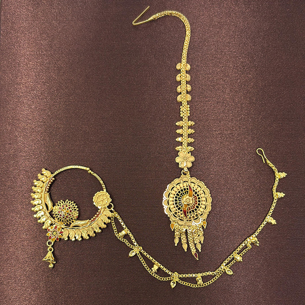 Pari Art Jewellery Elegant Forming Nose Ring With Maangtikka Combo Set
