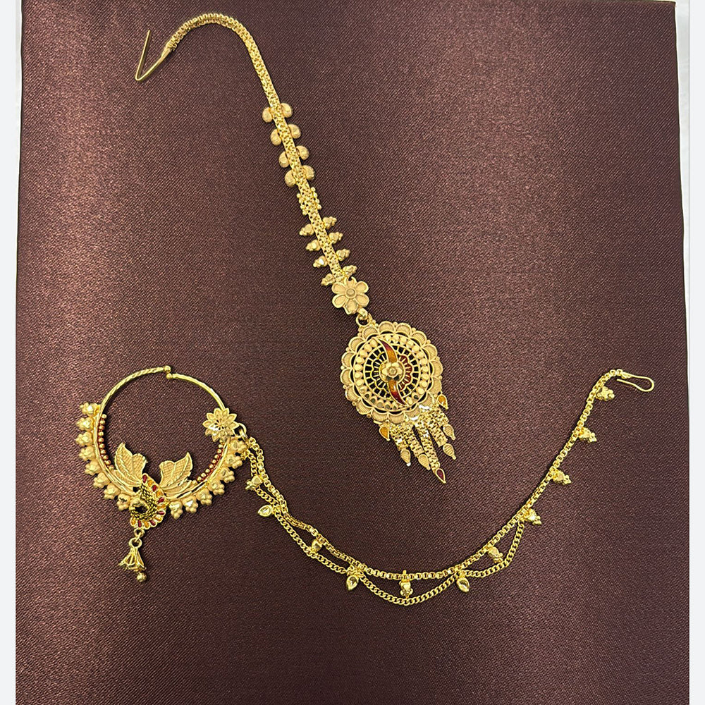 Pari Art Jewellery Elegant Forming Nose Ring With Maangtikka Combo Set
