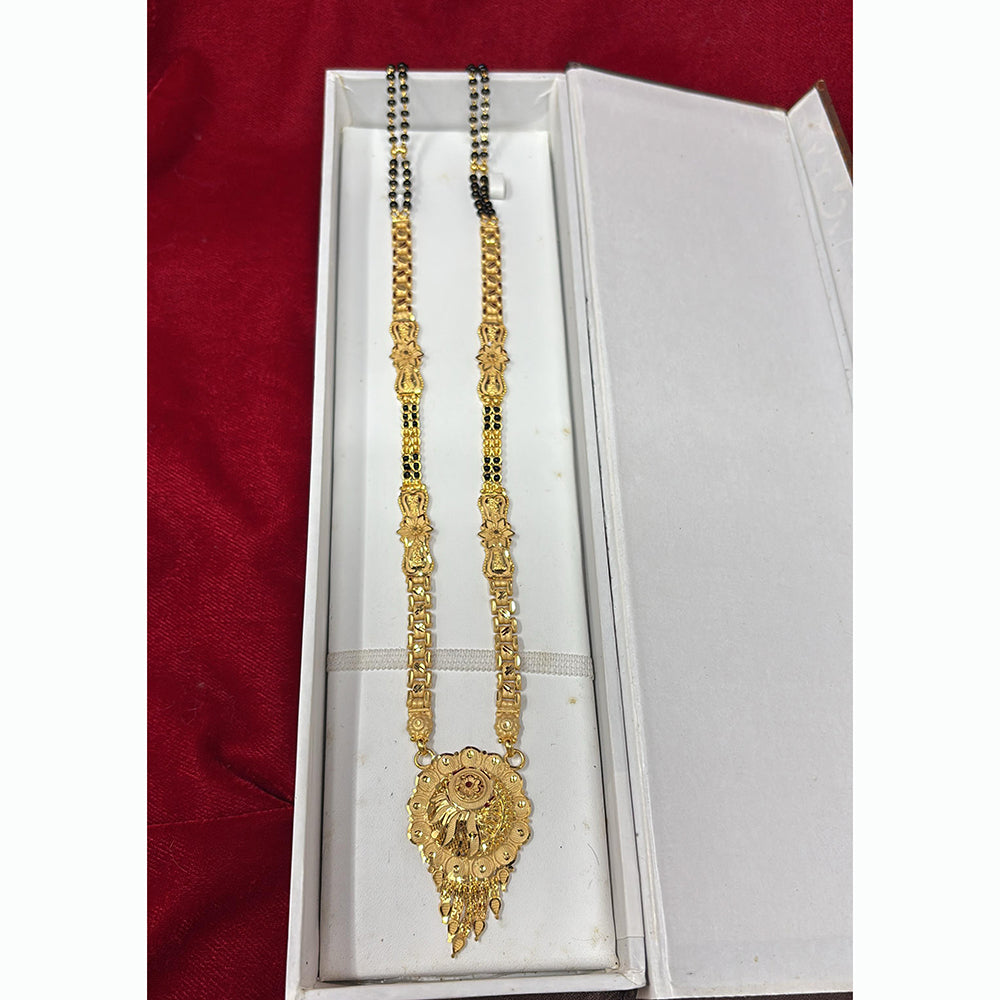 Pari Art Jewellery Delicate Traditional Forming With Black Beads Mangalsutra