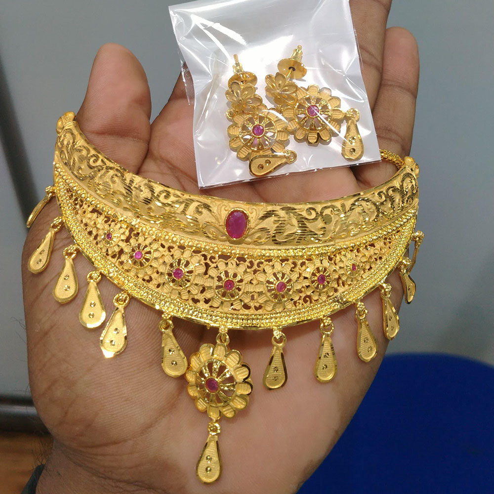 Pari Art Jewellery Designer Bridal Forming Gold Choker Necklace Set