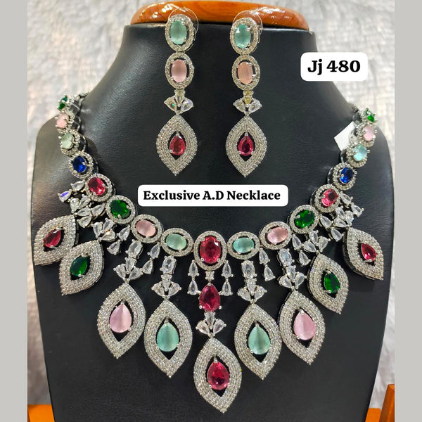 Jain Jewellers Silver Plated AD Stone Necklace Set