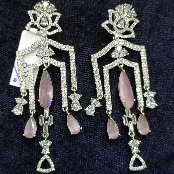 Jain Jewellers Silver Plated AD Dangler Earrings