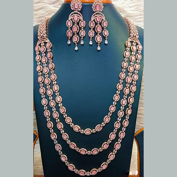 Jain Jewellers Rose Gold Plated  AD Long  Necklace Set