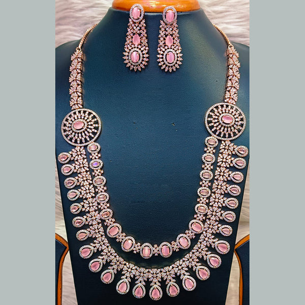 Jain Jewellers Rose Gold Plated  AD Long  Necklace Set