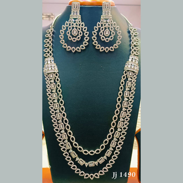 Jain Jewellers Silver Plated  AD Long  Necklace Set