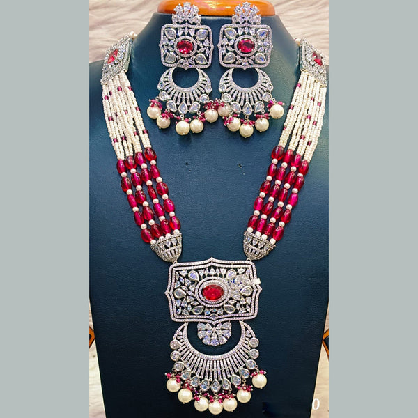 Jain Jewellers Silver Plated  AD And Pearl  Long  Necklace Set