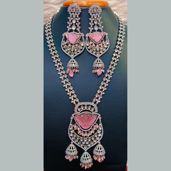 Jain Jewellers Silver Plated  AD And Kundan Long  Necklace Set