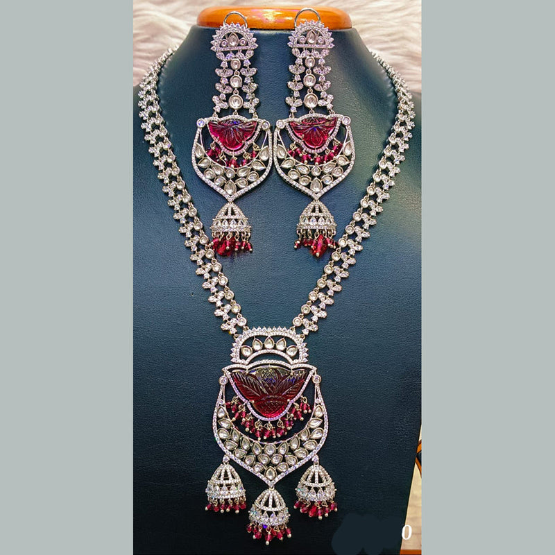Jain Jewellers Silver Plated  AD And Kundan Long  Necklace Set