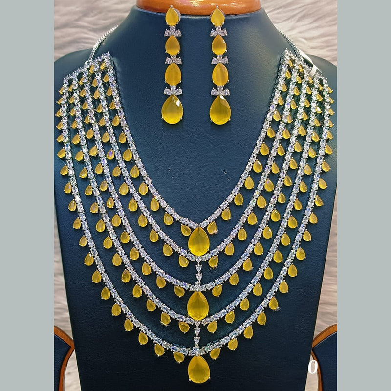 Jain Jewellers Silver Plated  AD Multi Layer Long  Necklace Set