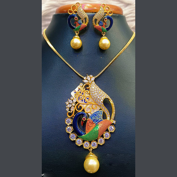 Jain Jewellers Gold Plated AD Stone And Meenakari Necklace Set