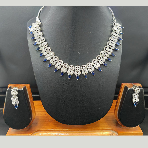 Jain Jewellers Silver Plated AD Necklace Set