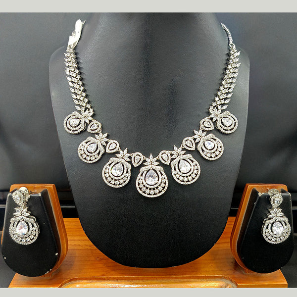 Jain Jewellers Silver Plated AD Necklace Set