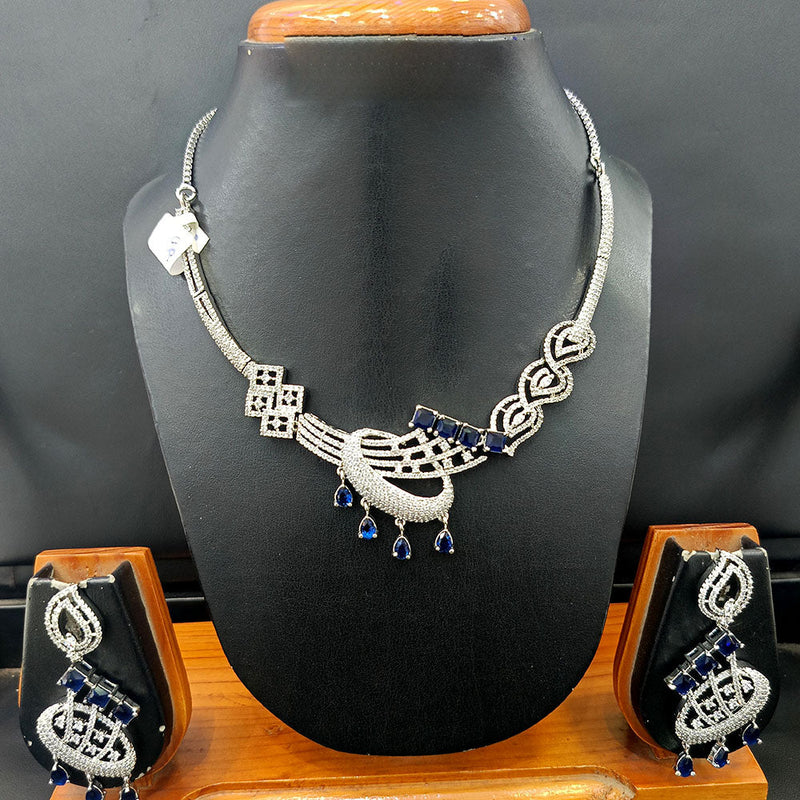 Jain Jewellers Silver Plated AD Necklace Set