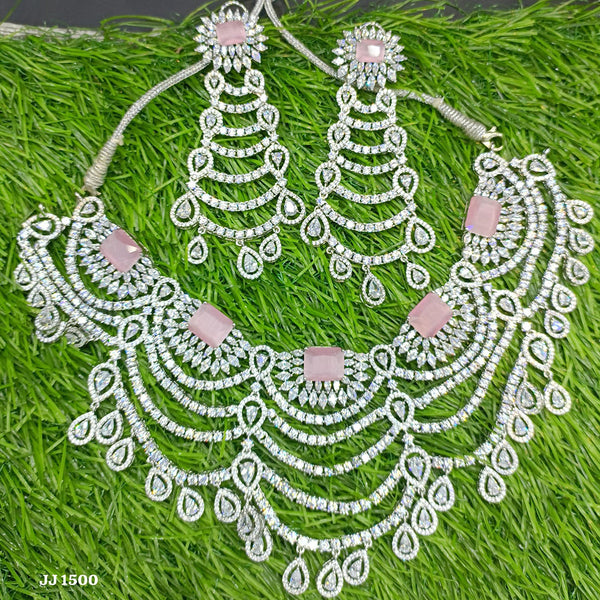 Jain Jewellers Silver Plated AD Necklace Set