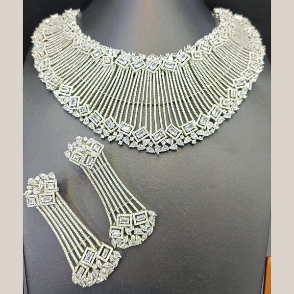 Jain Jewellers Silver Plated AD Stone Choker Necklace Set