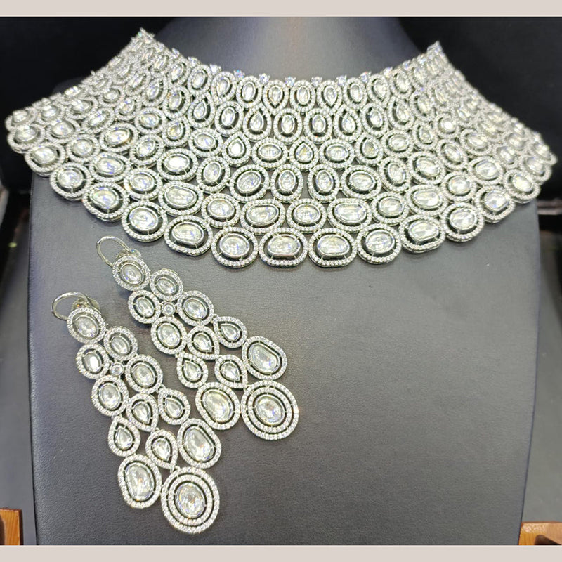 Jain Jewellers Silver Plated AD Stone Choker Necklace Set