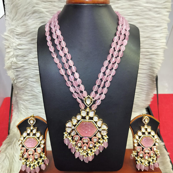 Jain Jewellers Gold Plated  Kundan And Beads Long Necklace Set