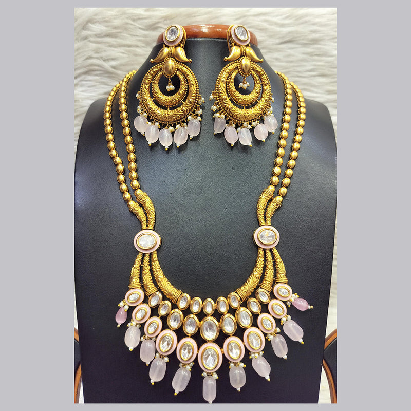 Jain Jewellers Gold Plated  Kundan And Beads Long Necklace Set