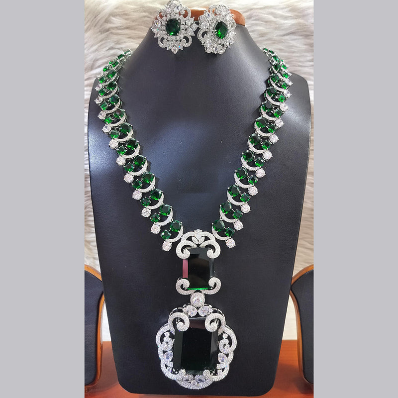 Jain Jewellers Silver Plated AD Long Necklace Set