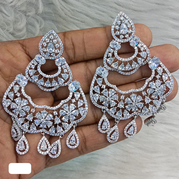 Jain Jewellers Silver Plated AD Dangler Earrings