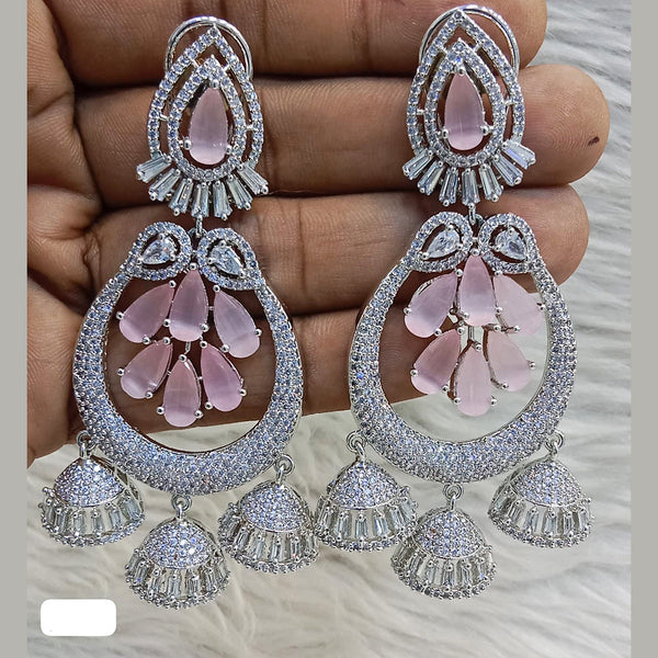 Jain Jewellers Silver Plated AD Dangler Earrings