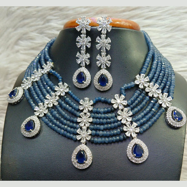 Jain Jewellers Silver Plated AD Necklace Set