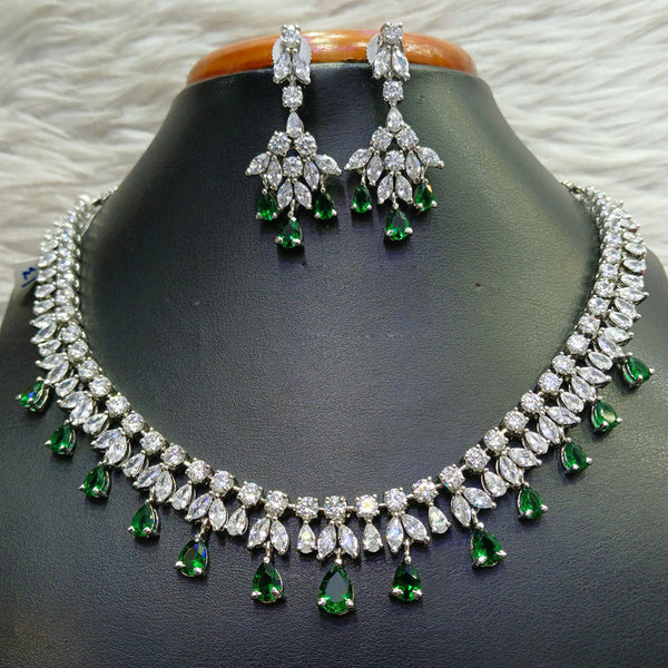 Jain Jewellers Silver Plated AD Necklace Set