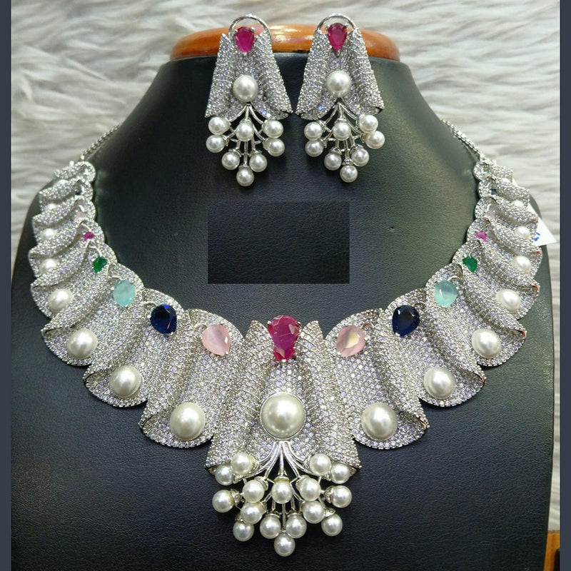 Jain Jewellers Silver Plated AD Necklace Set