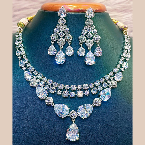 Jain Jewellers Silver Plated AD Necklace Set