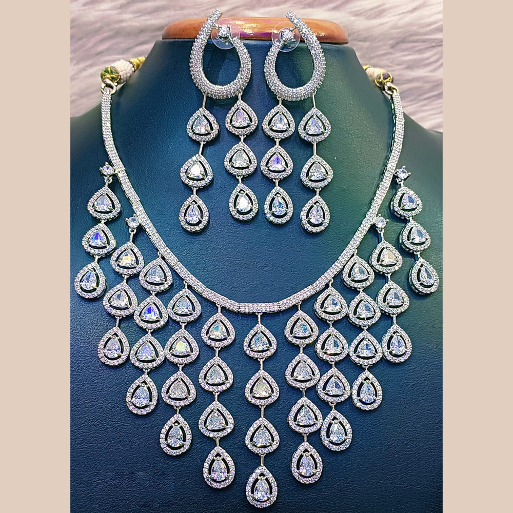 Jain Jewellers Silver Plated AD Necklace Set