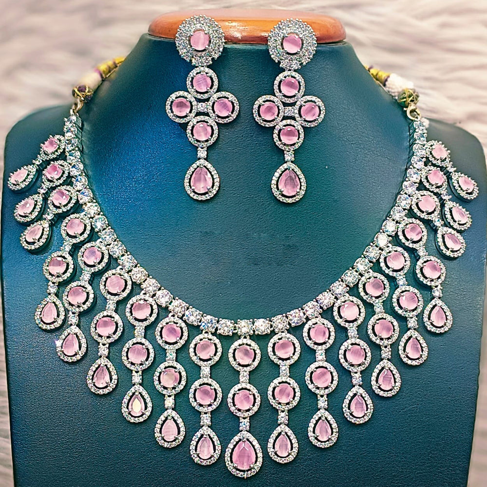 Jain Jewellers Silver Plated AD Necklace Set