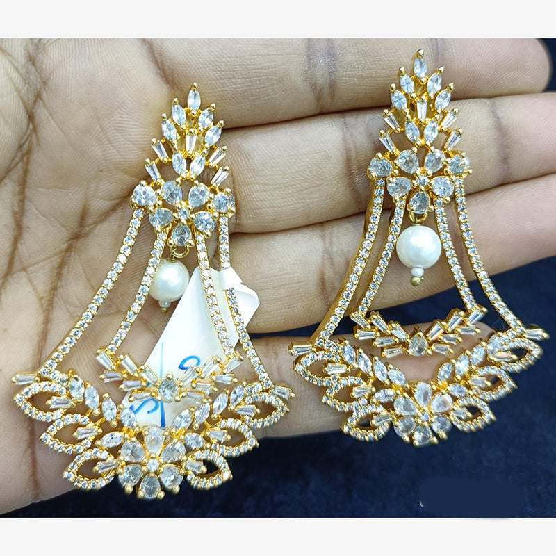 Jain Jewellers Gold Plated Ad Stone Dangler Earrings