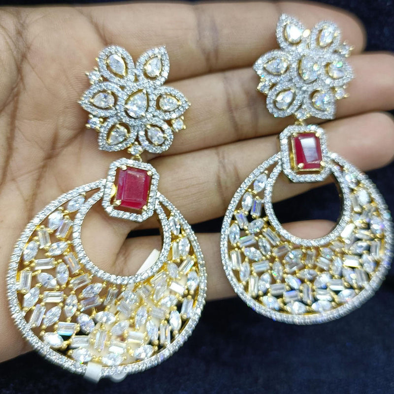 Jain Jewellers Gold Plated Ad Stone Dangler Earrings