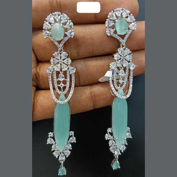 Jain Jewellers Silver Plated AD Dangler Earrings