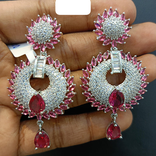 Jain Jewellers Silver Plated AD Dangler Earrings