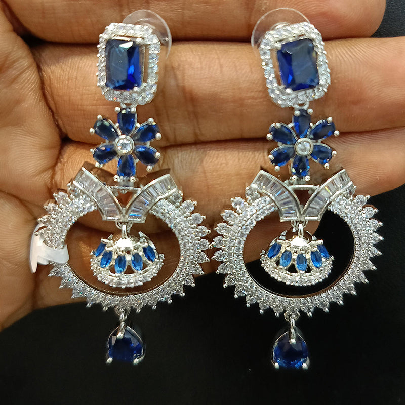 Jain Jewellers Silver Plated AD Dangler Earrings